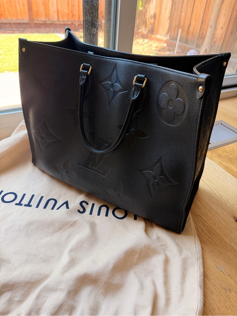 Louis Vuitton Black Embossed Monogram OnTheGo Tote Bag